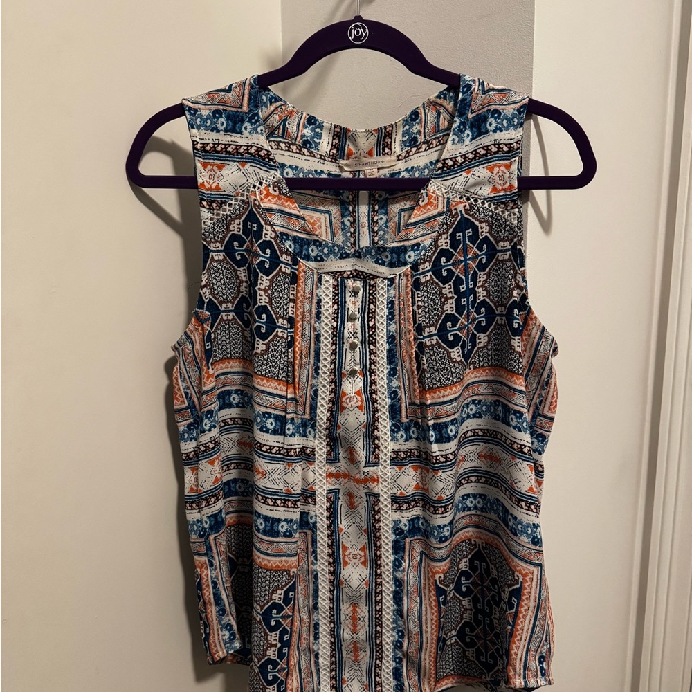 41 Hawthorn Geometric Print Sleeveless Blouse - Navy and Coral